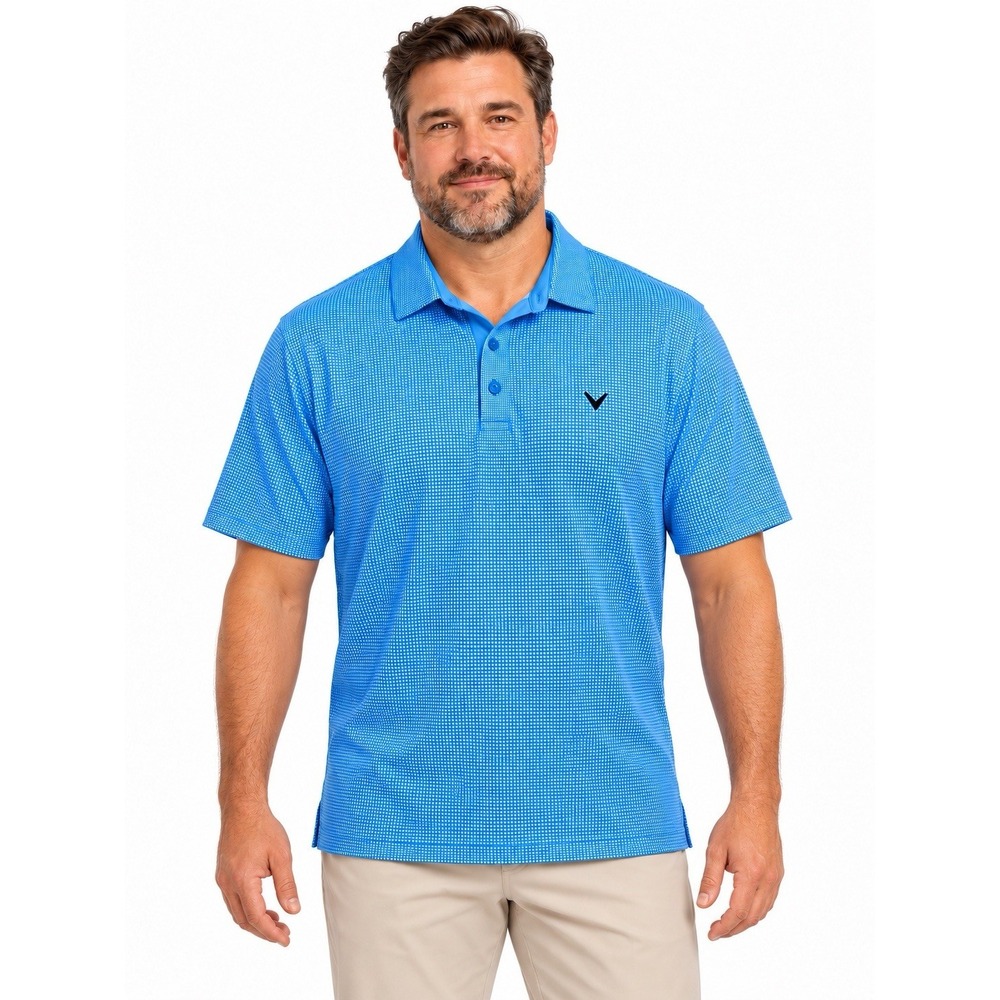 Callaway Opti Dri Golf Polo Shirt Mens XXL 2XL Blue White Micro Check Short